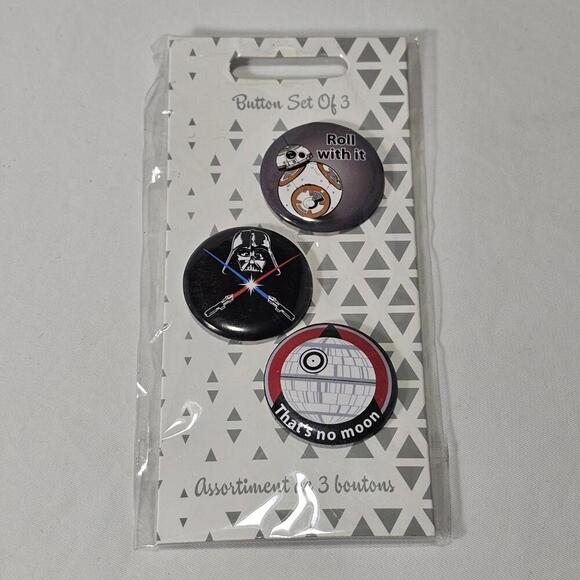 Disney Star Wars Buttons Set Of 3 Collectible Pin Button Vader BB-8 Death Star - Picture 1 of 3